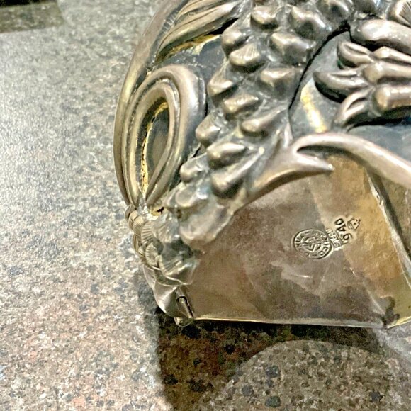 Taxco Sterling Silver Hinged Clamper Cuff Bracelet Quetzalcoatl Dragon Repousse - Picture 7 of 8